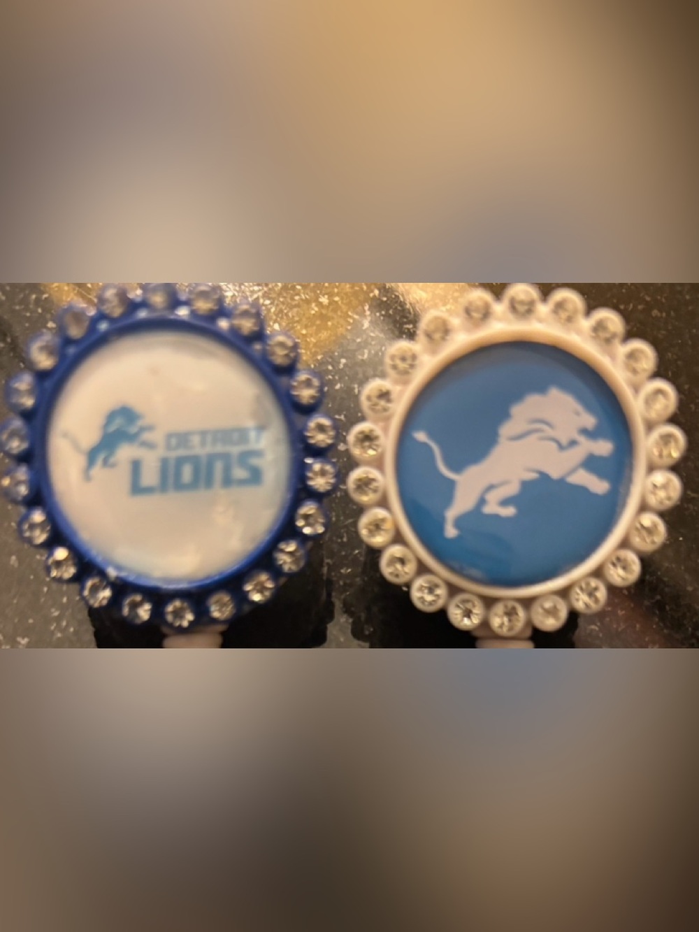 2 NFL Crystal Football Detroit Lions Nurse Badge Reels ID Holders Alligator Clip